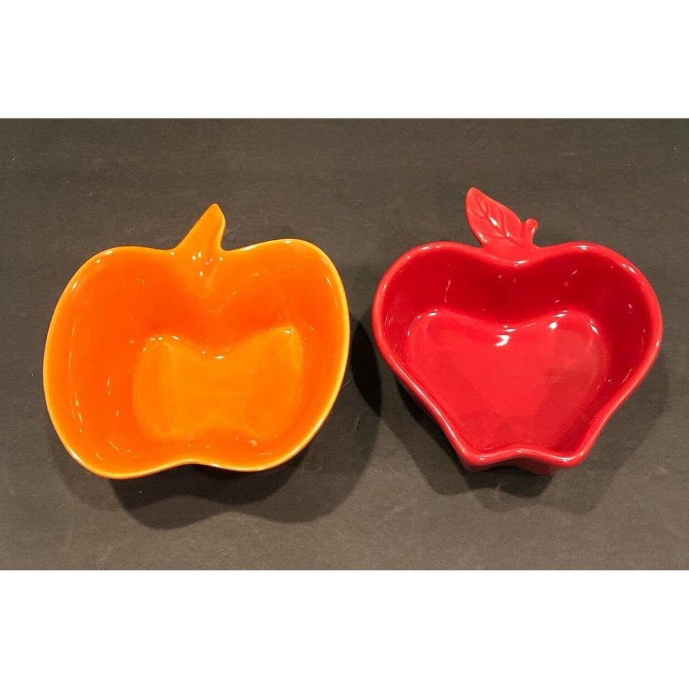 Nantucket Stoneware Apple Pumpkin Ramekin Fall Autumn Individual Baking Bowls